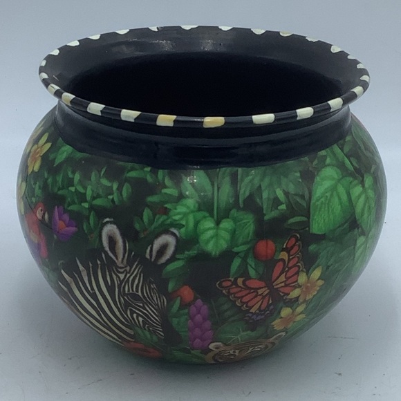 Decoupage Zebra/Giraffe Wildlife on Black Painted Glass Vase/Bowl - Picture 2 of 10